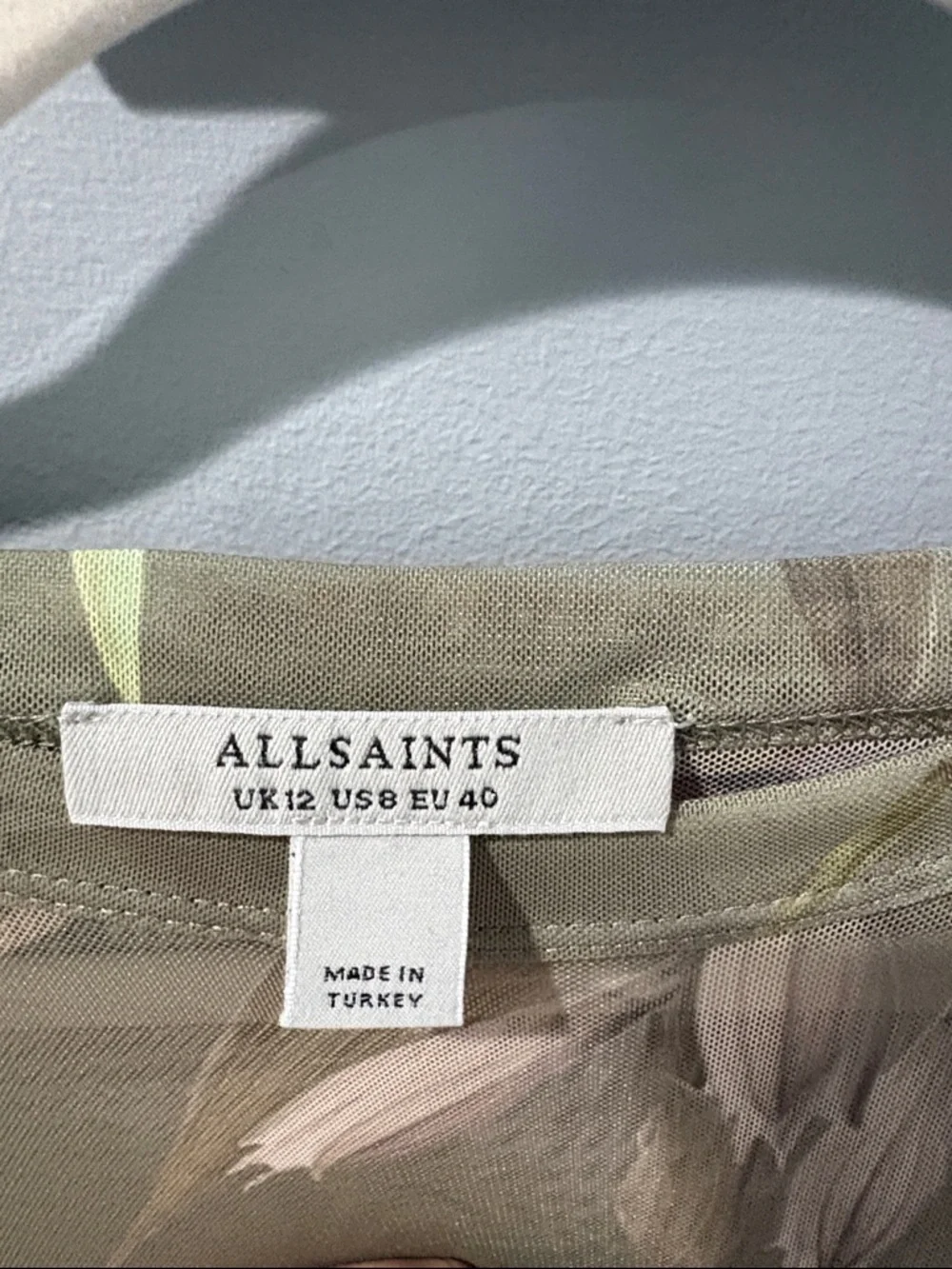 All Saints Olive Green Floral Sheer Long Sleeve Bodysuit - Picture 2 of 3